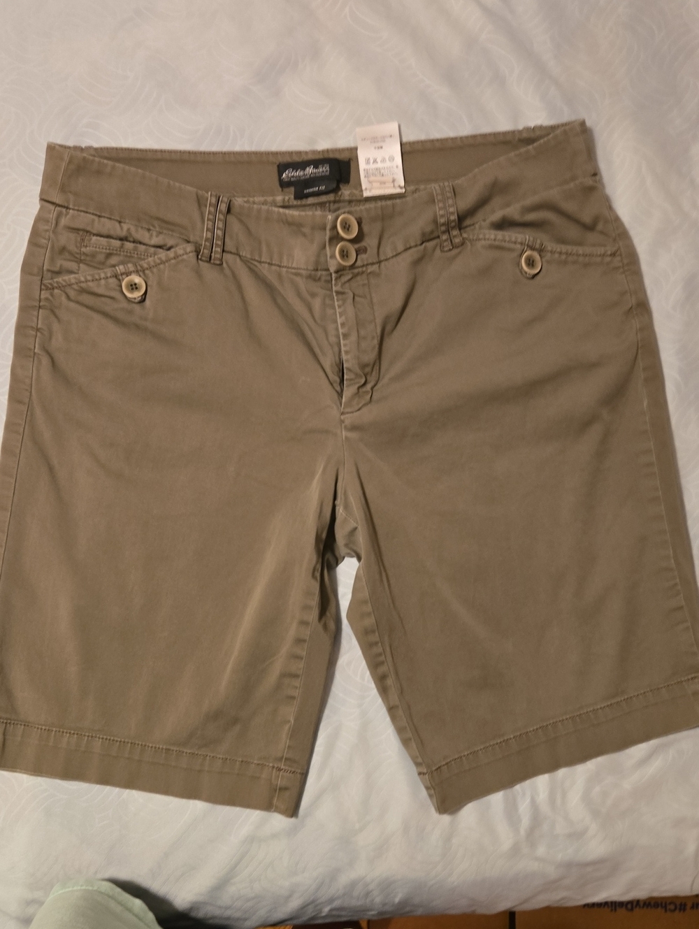 Eddie Bauer Women's Olive-Tan Bermuda Shorts, Size 12